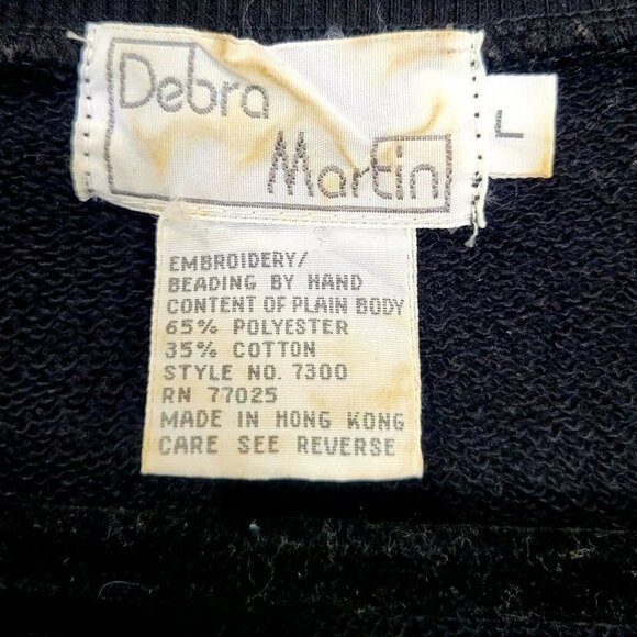 Vintage DEBRA MARTIN Black Embroidered Button Beading Pullover Sweater L - Picture 9 of 10